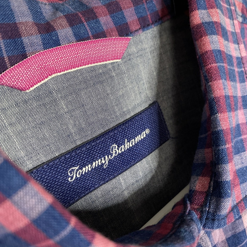 Tommy Bahama Men's Large Purple Plaid Long Sleeve‎ Button Front Shirt - Picture 4 of 7